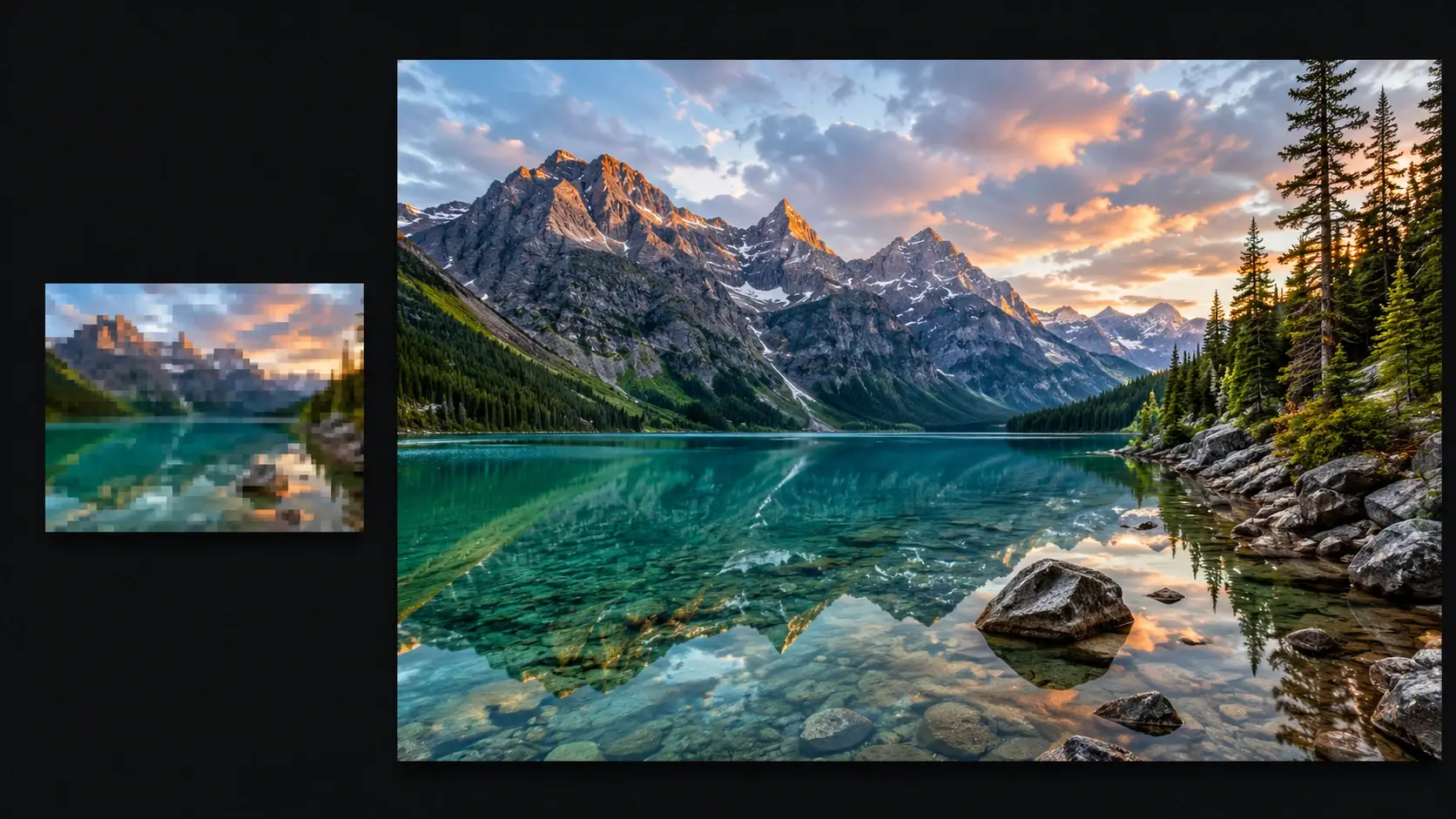 Small poster art growing into a sharp 4K print through the image upscaler