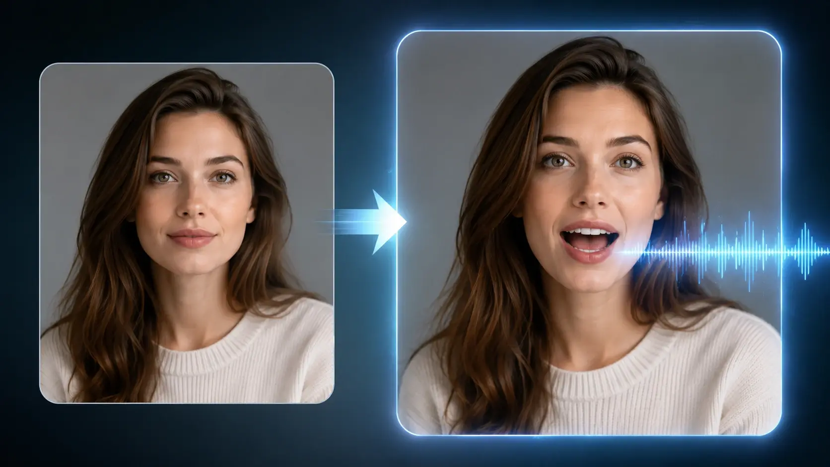Portrait photo turning into a lip sync avatar with speech bubbles