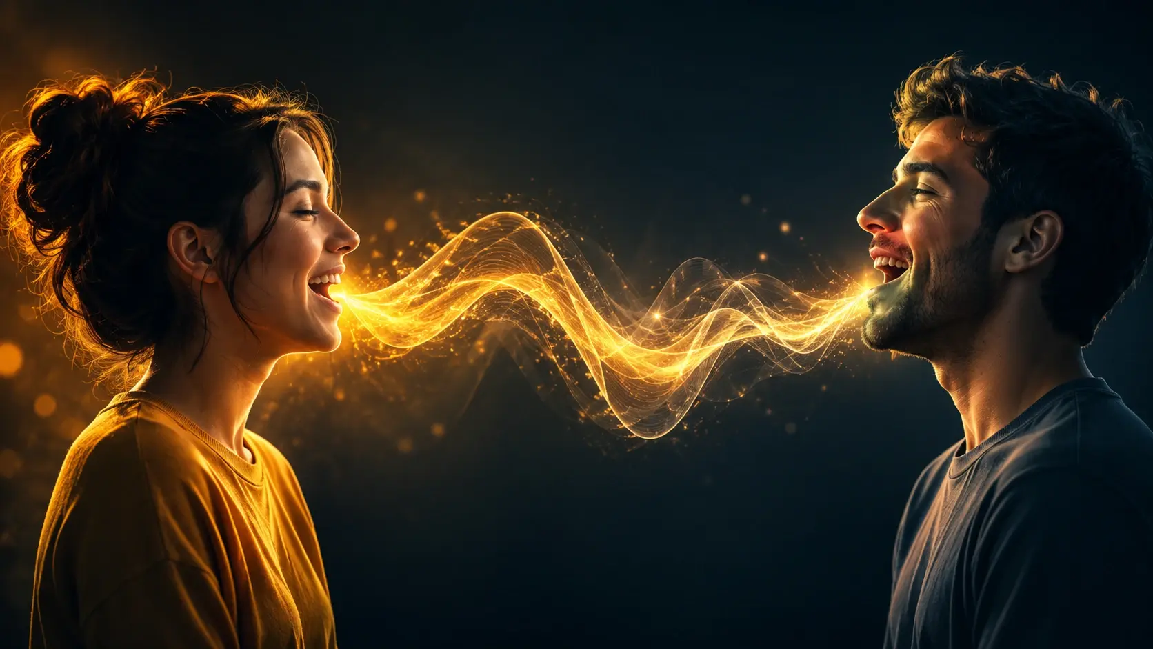 Onda de audio alegre ajustada por modulador de voz con emoción conservada