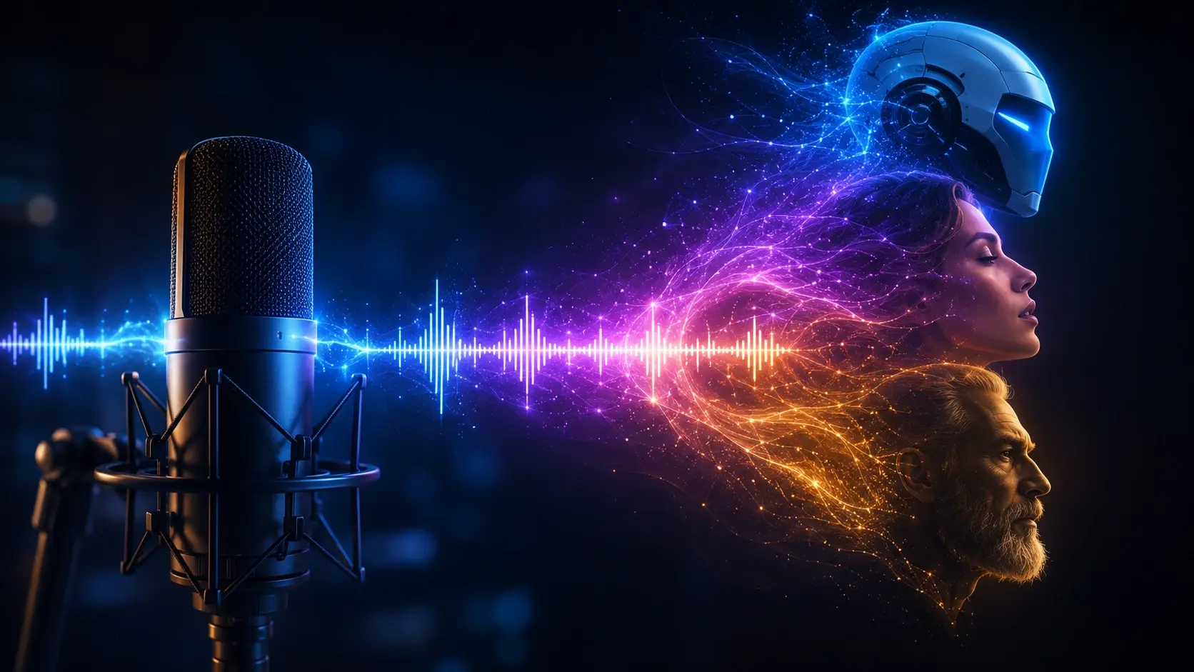 Audio wave turning into anime and robot voices in a voice changer studio