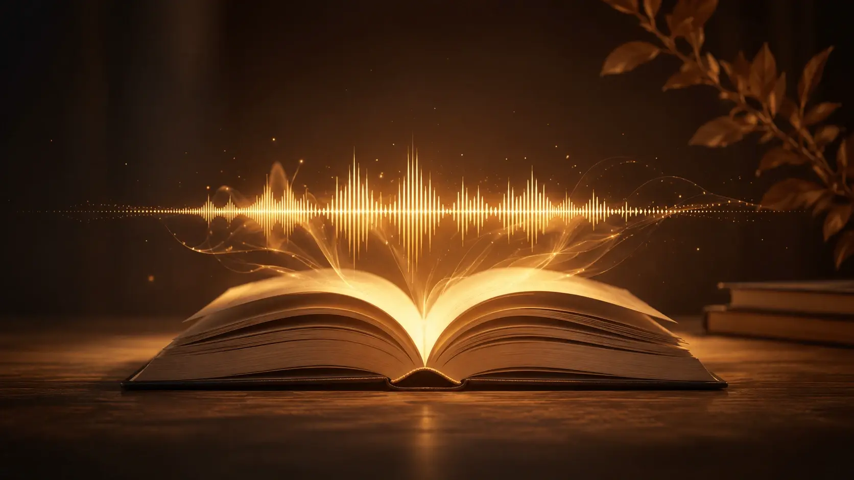 Audiobook page and waveform previewing narration through voice cloning