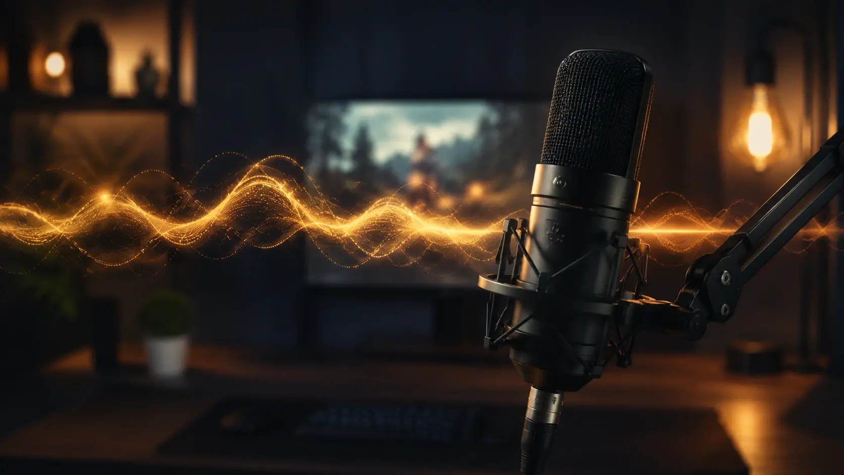 Creator adding video narration with voice cloning over a colorful editing timeline